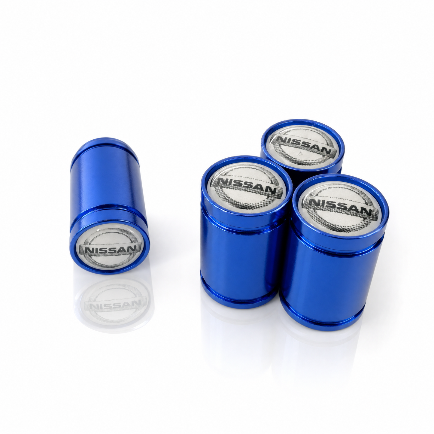 Nissan billet valve stem caps in blue