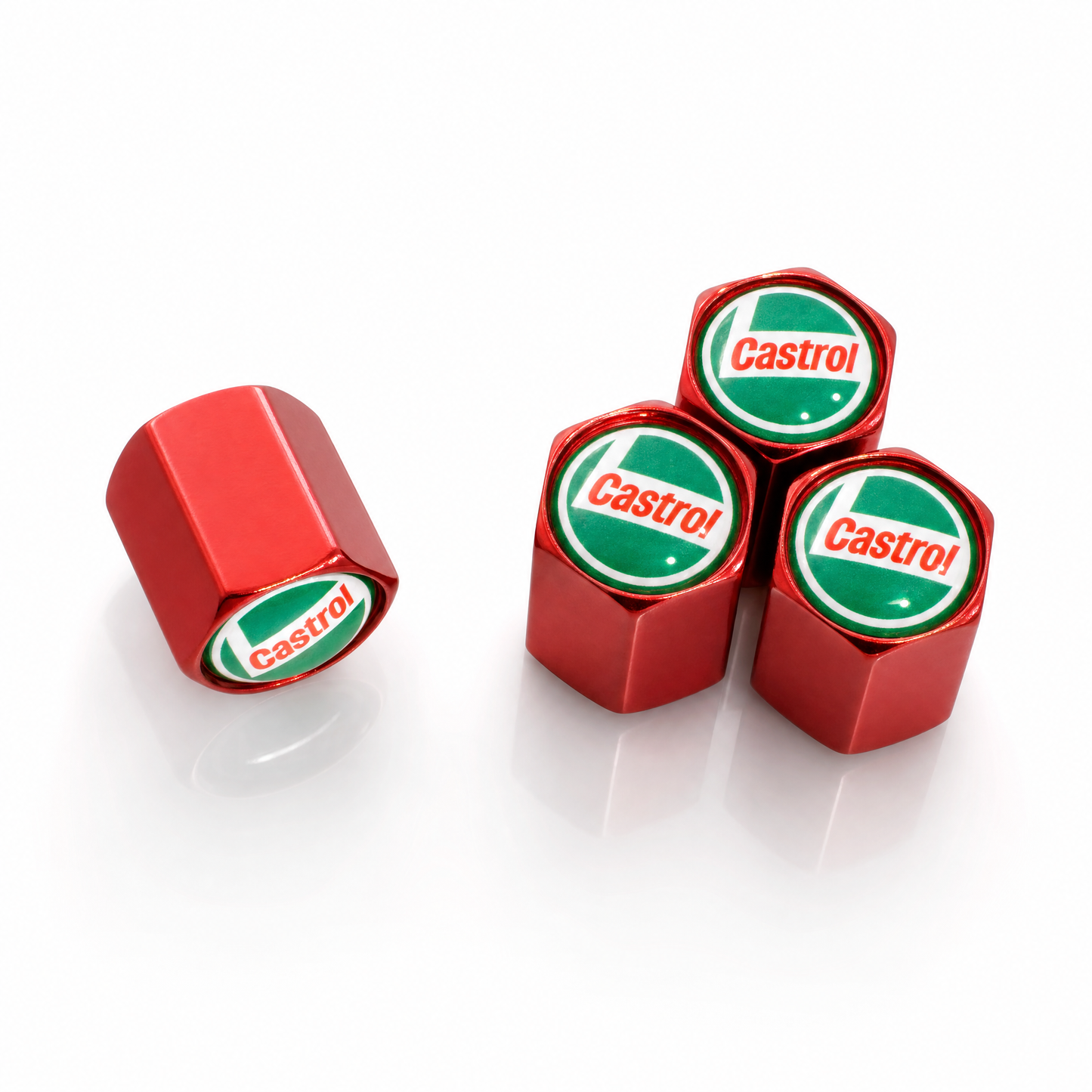 Castrol Red billet valve caps - premium
