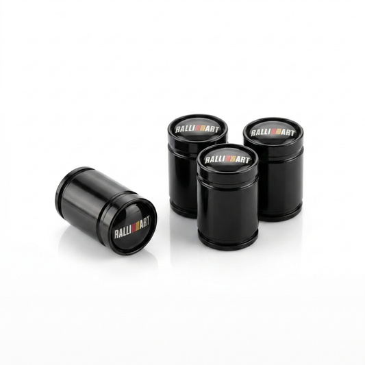 Ralliart Premium billet valve caps in black, set of 4
