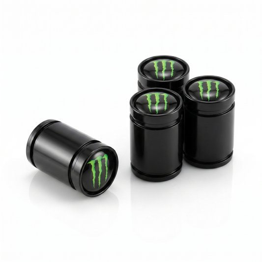 Monster Energy Premium billet valve caps in black, set of 4