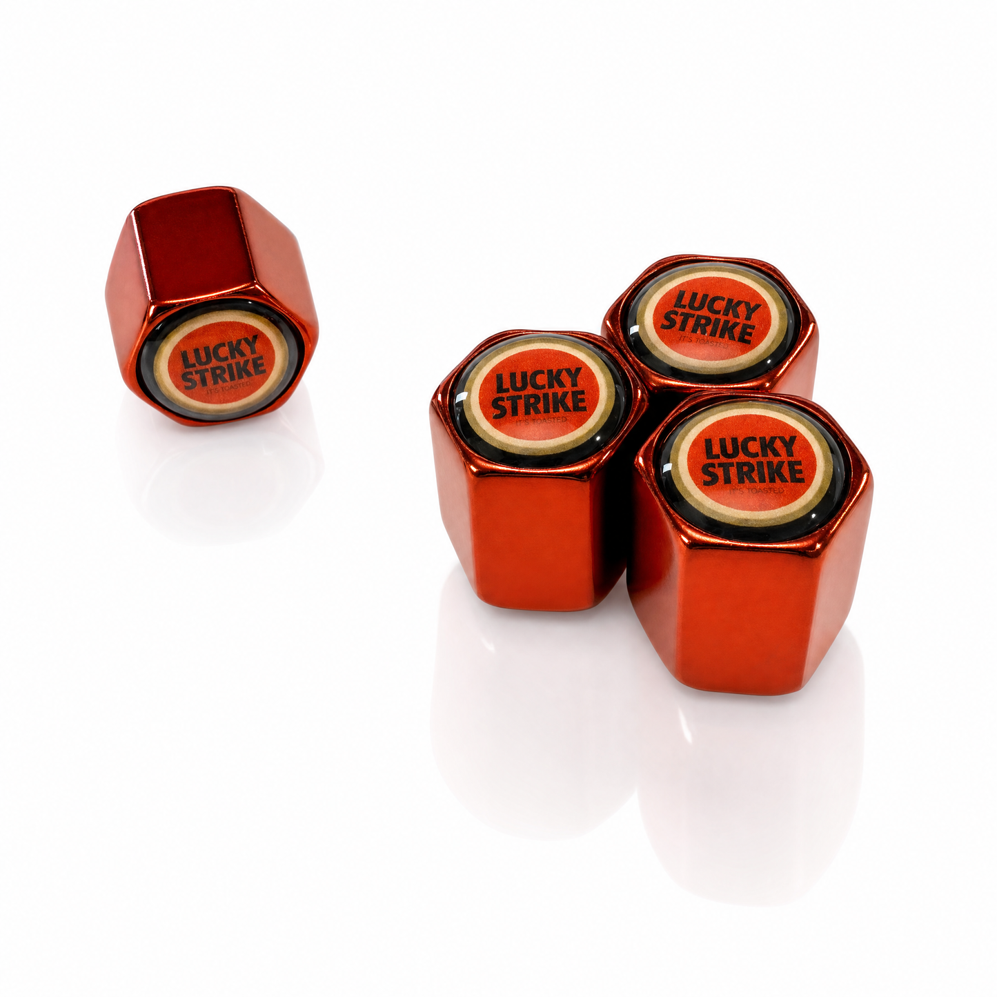 Lucky Strike Red billet valve caps - premium