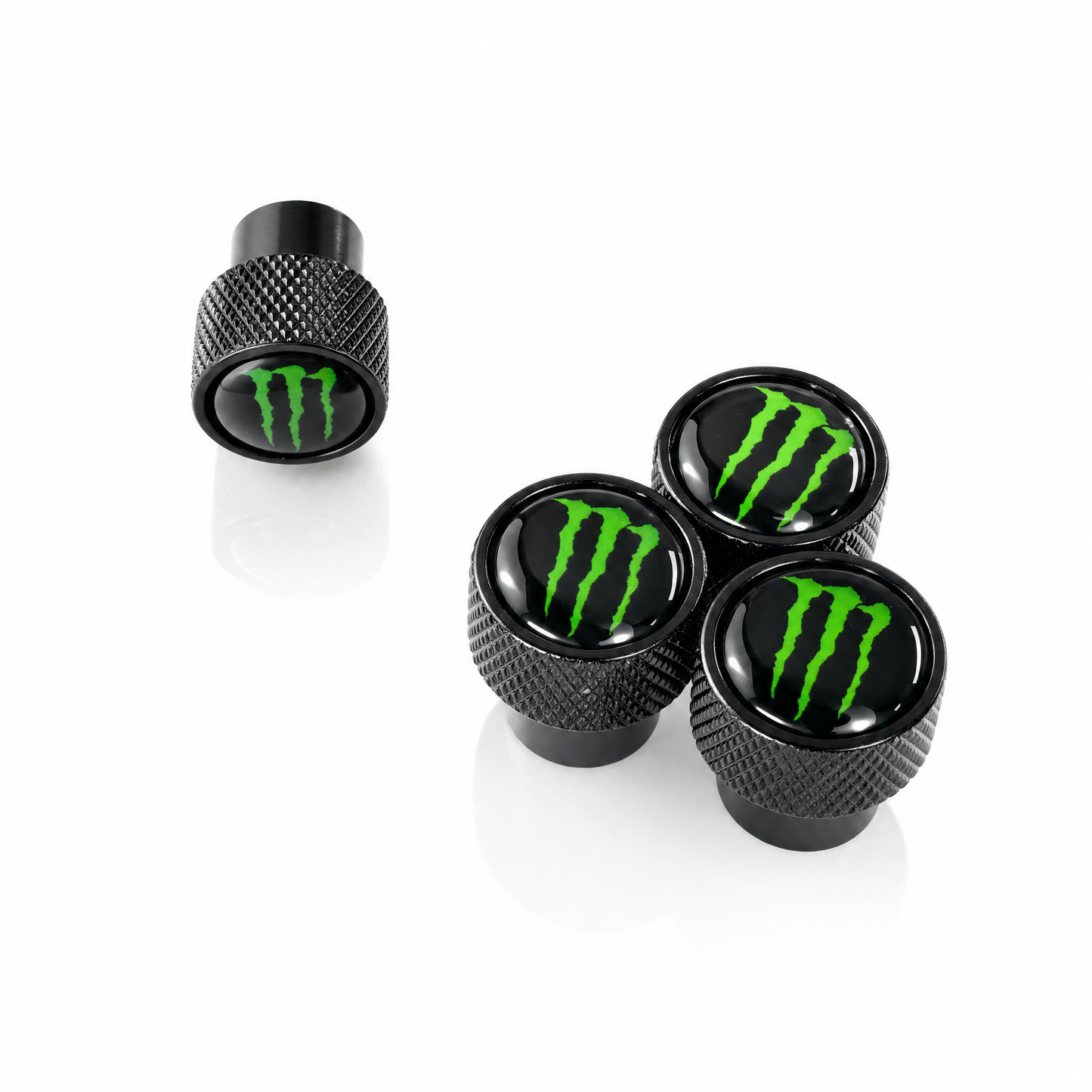 Monster Energy Black billet valve caps - premium